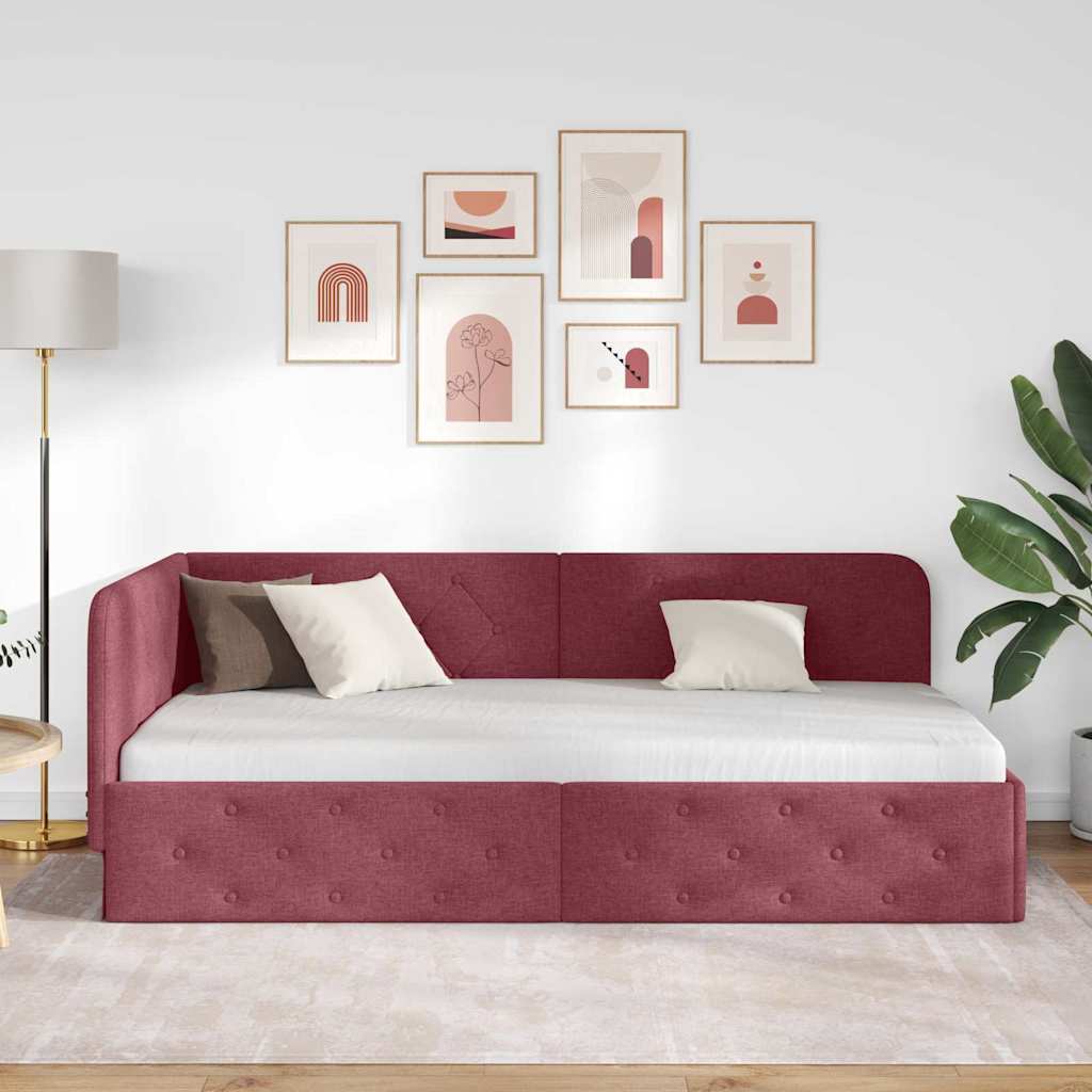 Kutni okvir kreveta Vinska crvena 90 x 200 cm tkanina