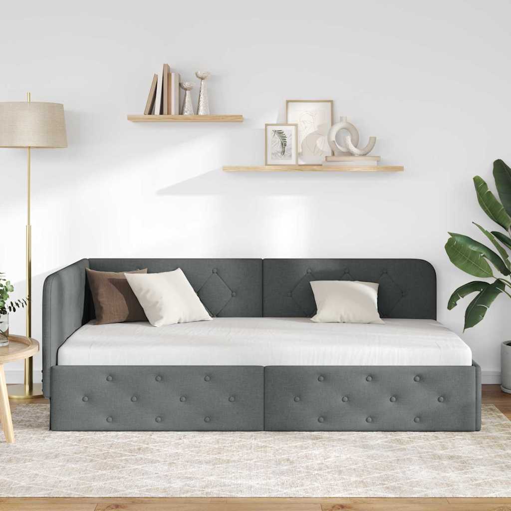 Kutni okvir kreveta Tamno siva 100 x 200 cm tkanina