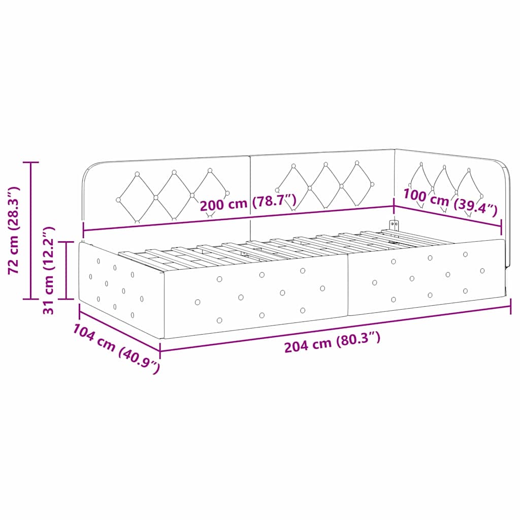 Kutni okvir kreveta Vinska crvena 100 x 200 cm tkanina
