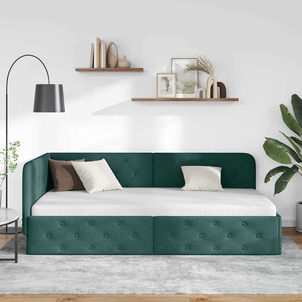 Kutni okvir kreveta Tamnozelena 100 x 200 cm tkanina