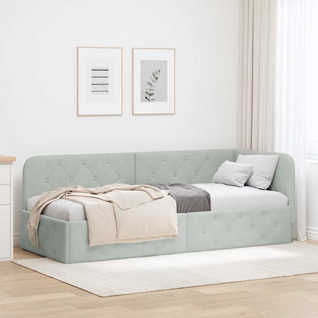 Kutni okvir kreveta Svijetlo siva 80 x 200 cm Baršun