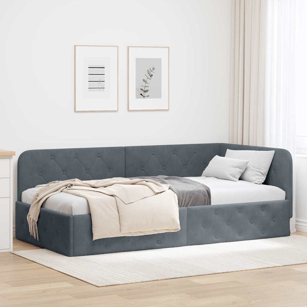 Kutni okvir kreveta Tamno siva 90 x 190 cm Baršun
