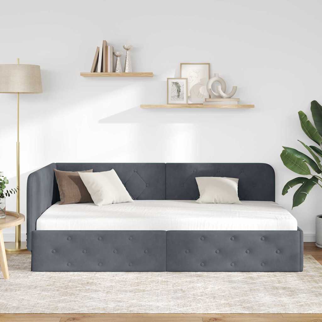 Kutni okvir kreveta Tamno siva 90 x 190 cm Baršun