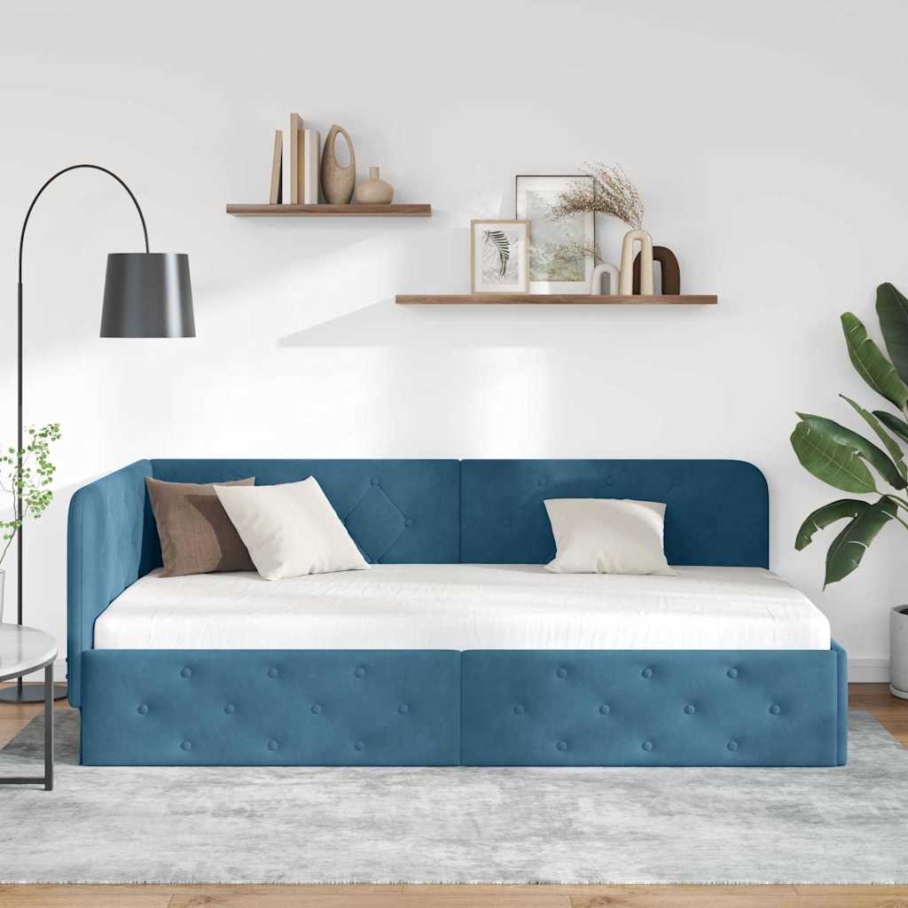 Kutni okvir kreveta Plava 90 x 200 cm Baršun