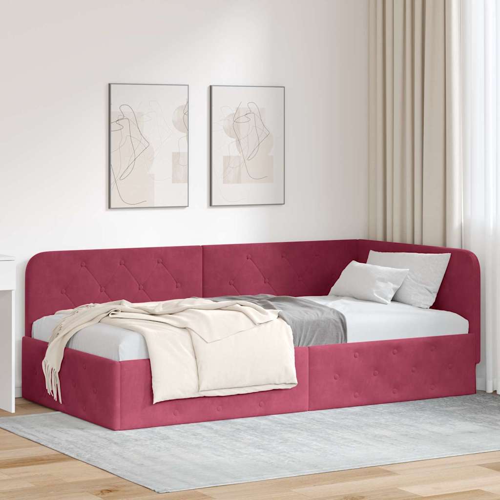 Kutni okvir kreveta Vinska crvena 90 x 200 cm Baršun