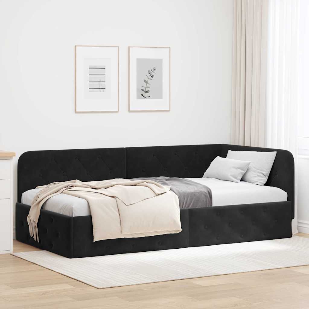 Kutni okvir kreveta Crna 90 x 200 cm Baršun