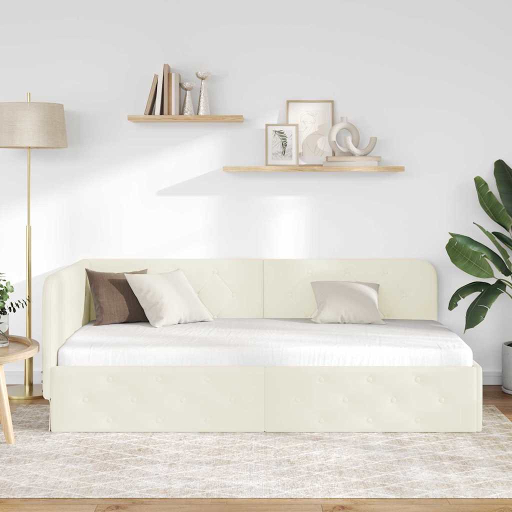 Kutni okvir kreveta Krema 90 x 200 cm Baršun
