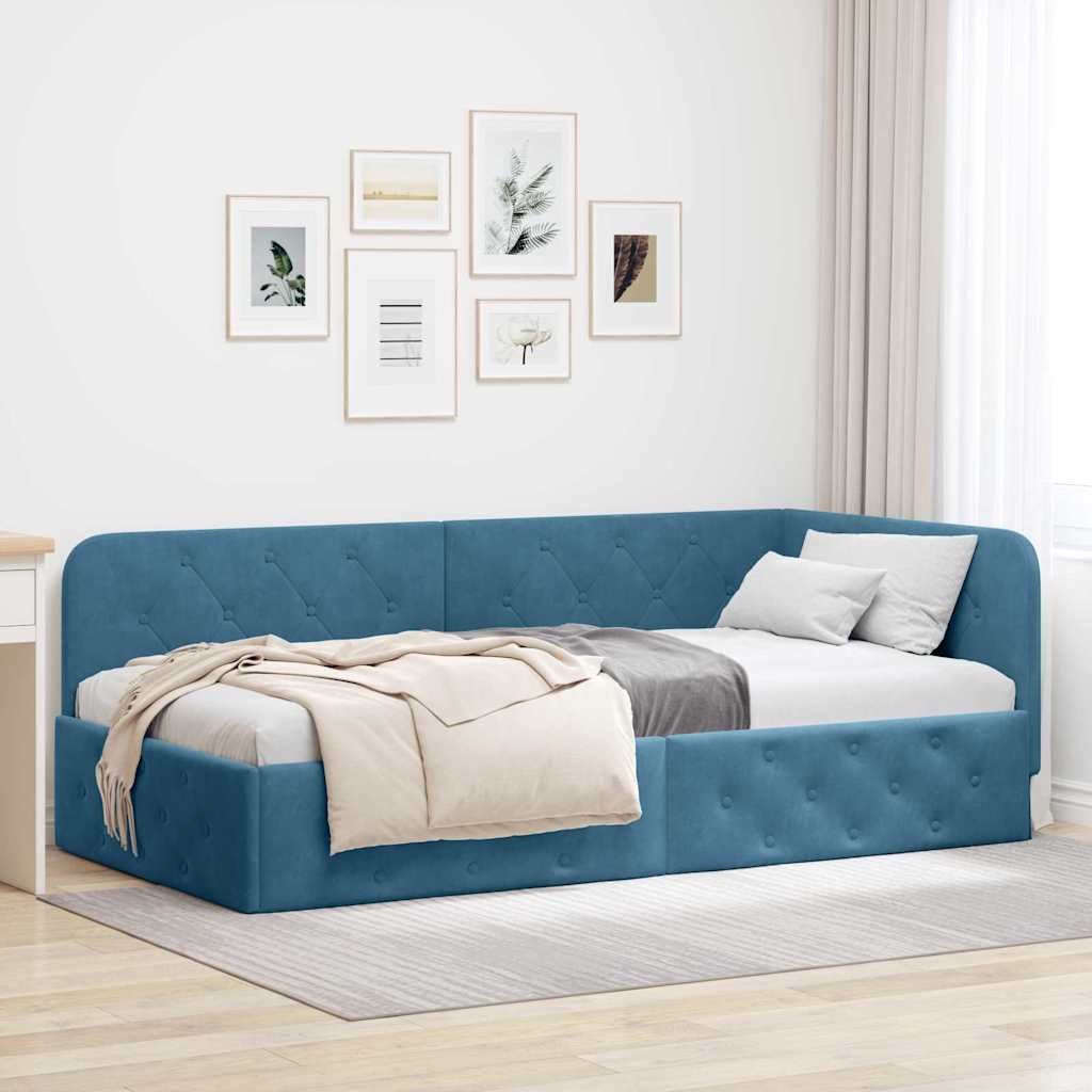 Kutni okvir kreveta Plava 100 x 200 cm Baršun