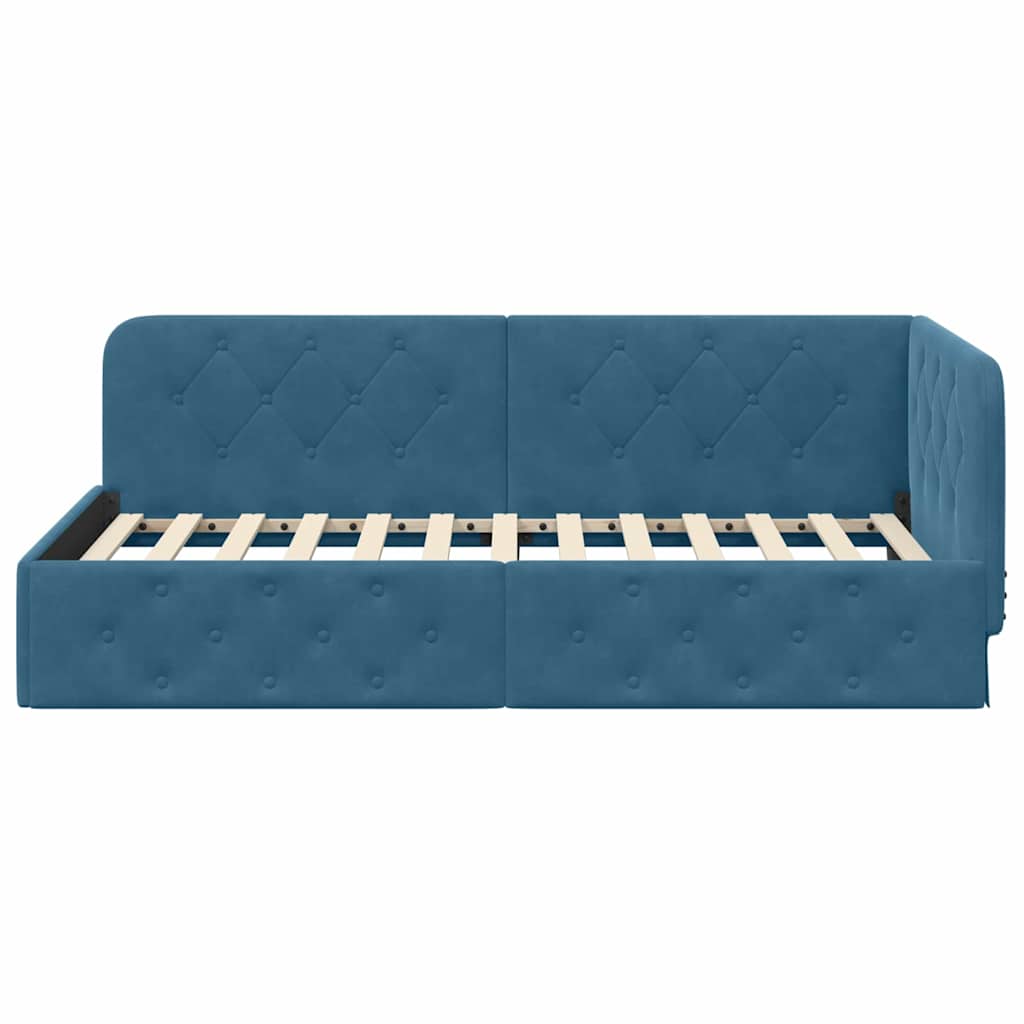 Kutni okvir kreveta Plava 100 x 200 cm Baršun