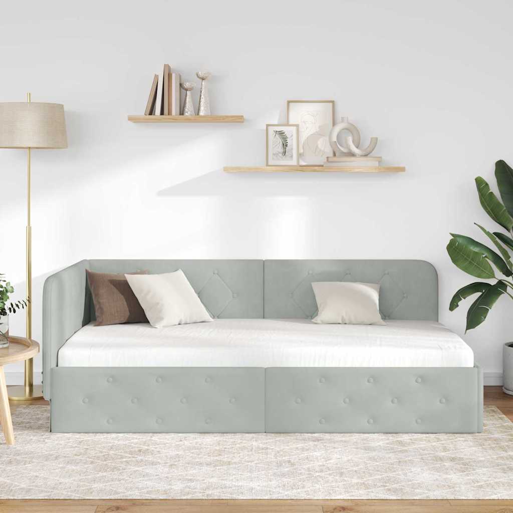 Kutni okvir kreveta Svijetlo siva 100 x 200 cm Baršun