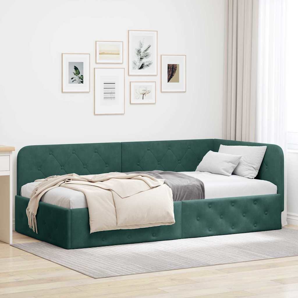 Kutni okvir kreveta Tamnozelena 100 x 200 cm Baršun