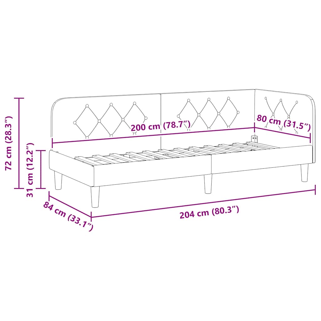 Kutni okvir kreveta Tamno siva 80 x 200 cm tkanina