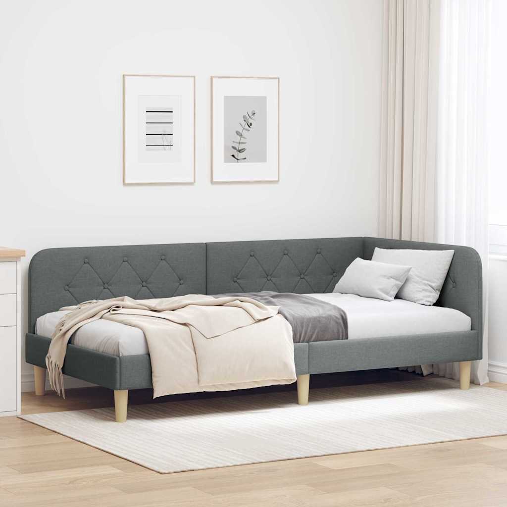Kutni okvir kreveta Tamno siva 90 x 190 cm tkanina