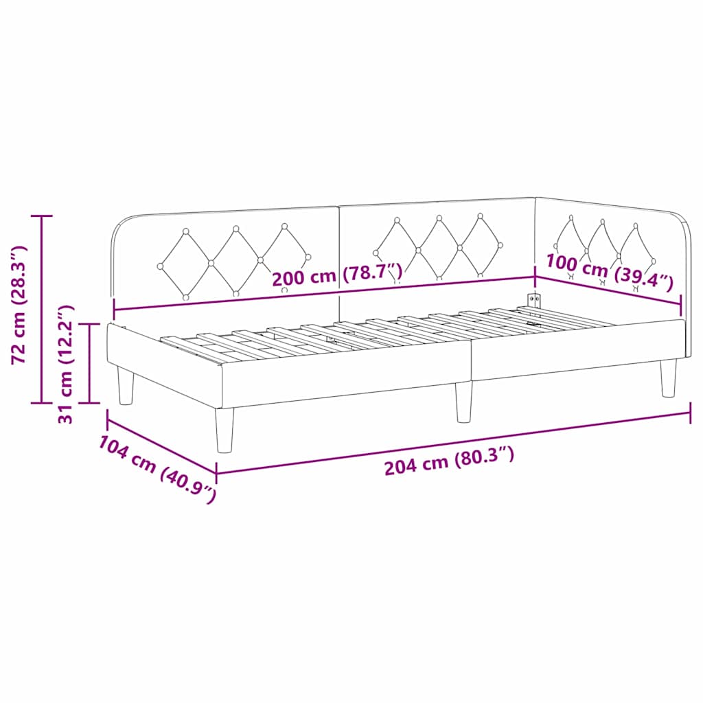 Kutni okvir kreveta Svijetlo siva 100 x 200 cm tkanina