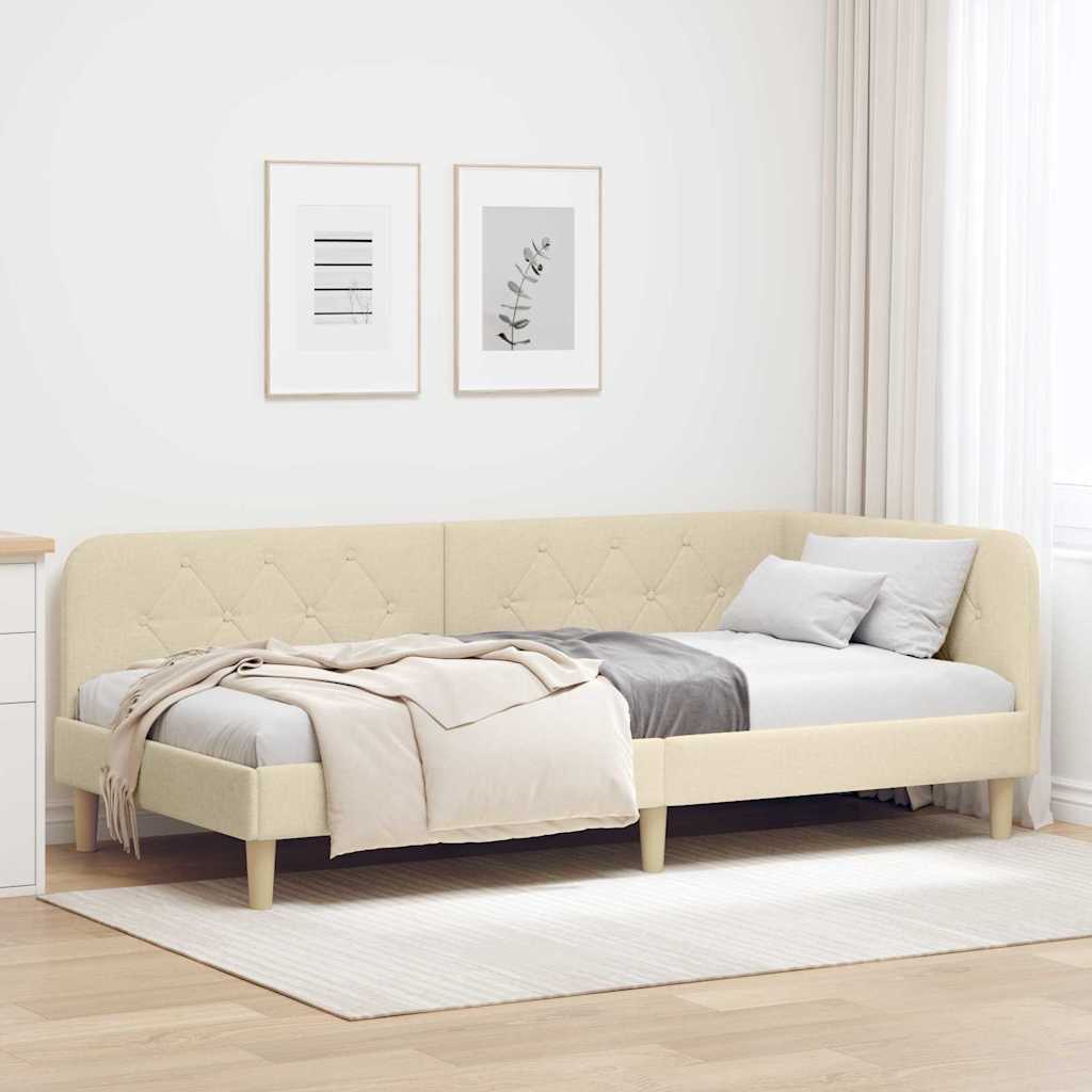 Kutni okvir kreveta Krema 100 x 200 cm tkanina