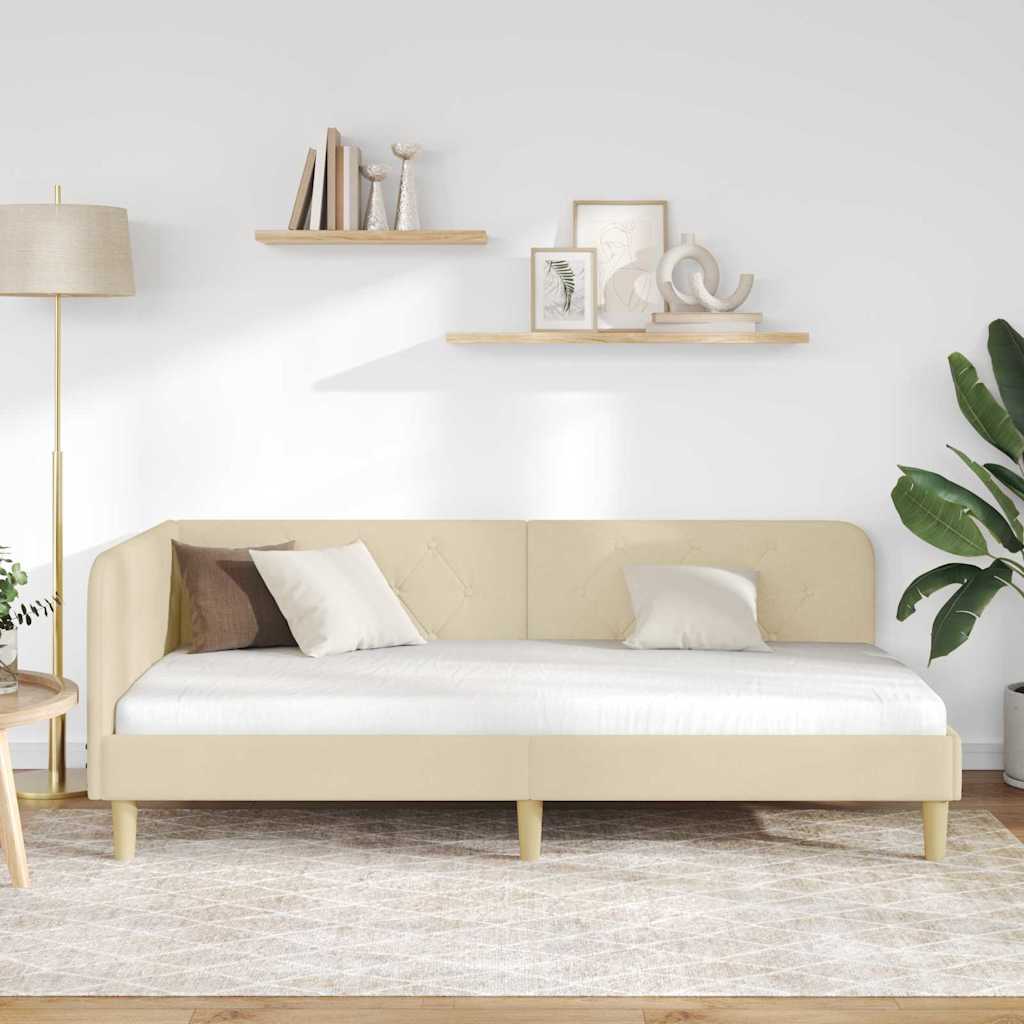 Kutni okvir kreveta Krema 100 x 200 cm tkanina