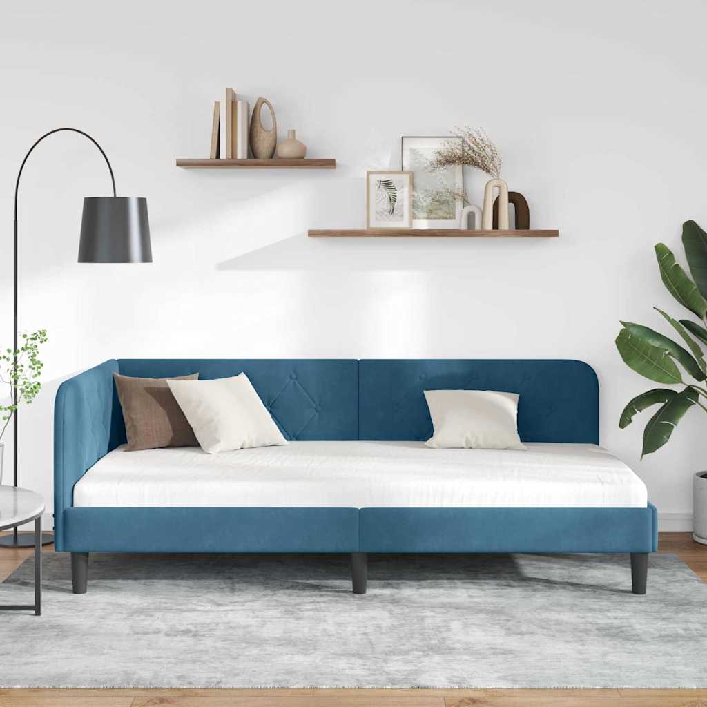 Kutni okvir kreveta Plava 90 x 190 cm Baršun