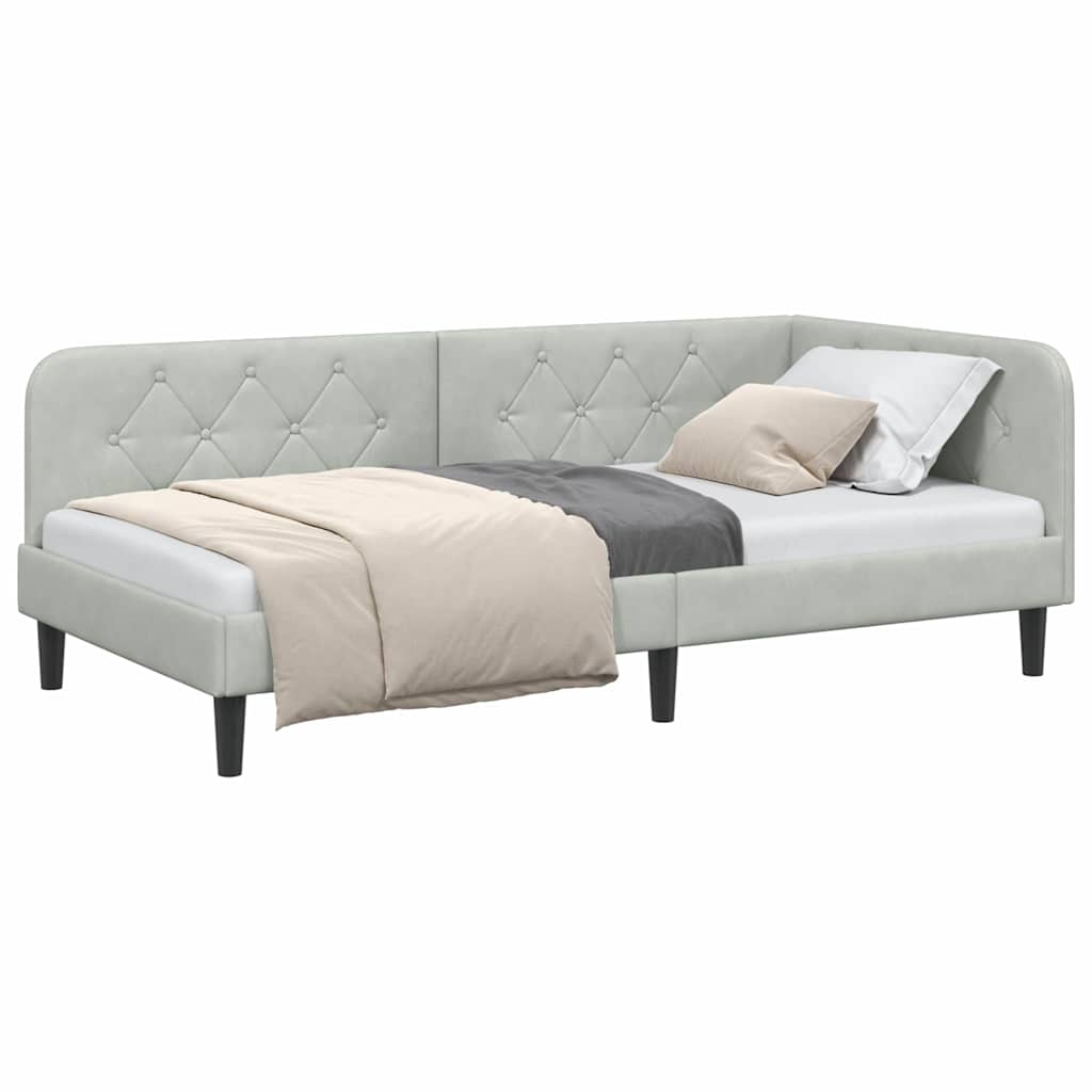 Kutni okvir kreveta Svijetlo siva 90 x 190 cm Baršun