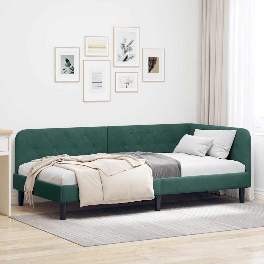 Kutni okvir kreveta Tamnozelena 90 x 190 cm Baršun
