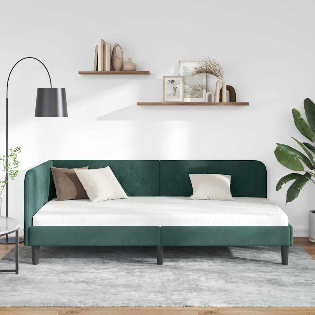 Kutni okvir kreveta Tamnozelena 90 x 190 cm Baršun
