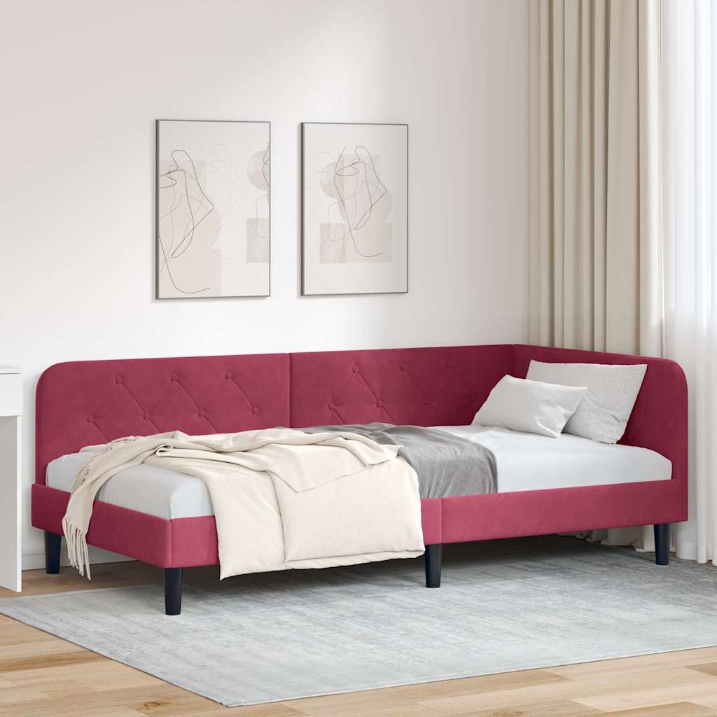 Kutni okvir kreveta Vinska crvena 90 x 190 cm Baršun
