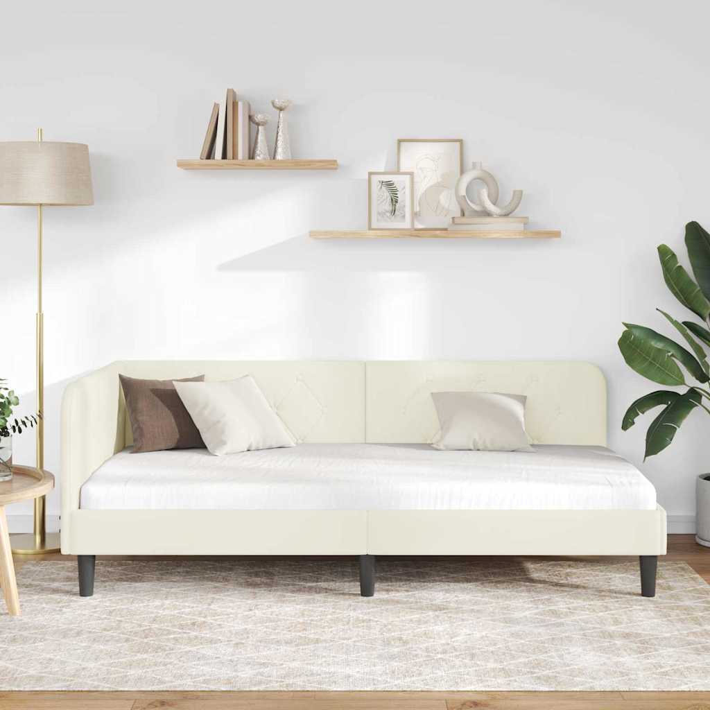 Kutni okvir kreveta Krema 90 x 190 cm Baršun