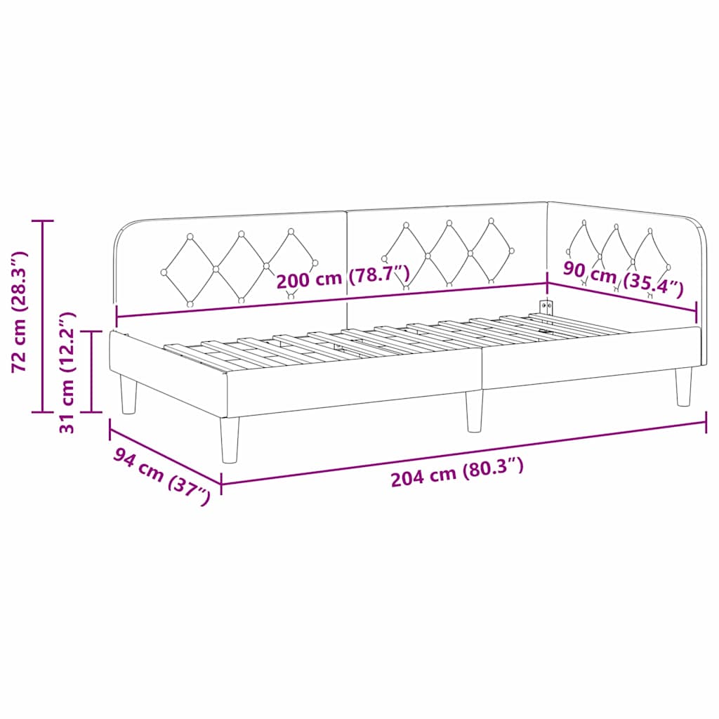 Kutni okvir kreveta Tirkizna 90 x 200 cm Baršun