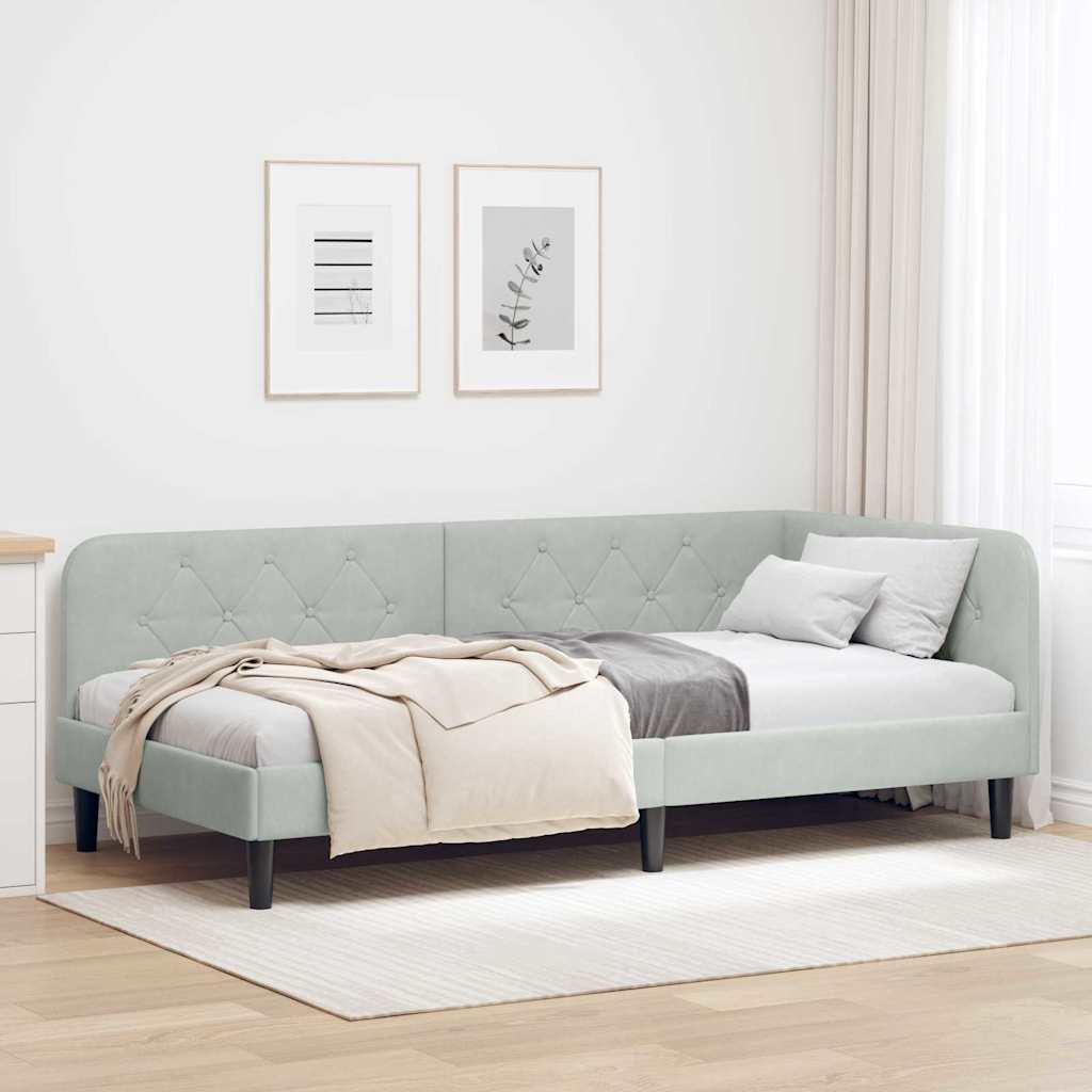 Kutni okvir kreveta Svijetlo siva 100 x 200 cm Baršun