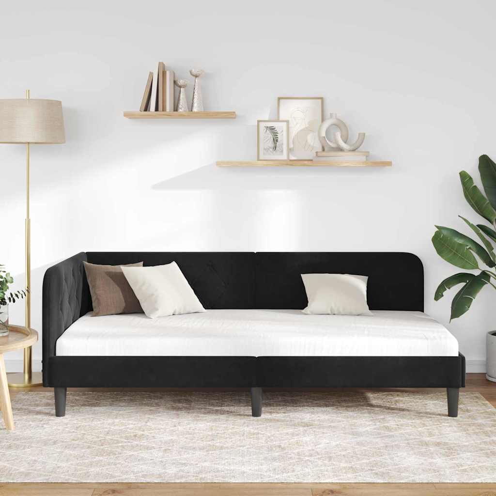 Kutni okvir kreveta Crna 100 x 200 cm Baršun