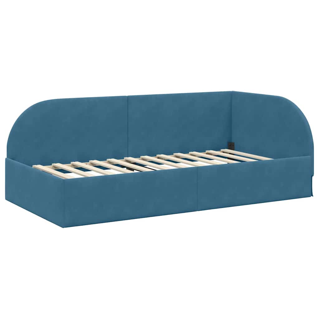 Kutni okvir kreveta s uzglavljem Plava 80 cm x 200 cm Baršun