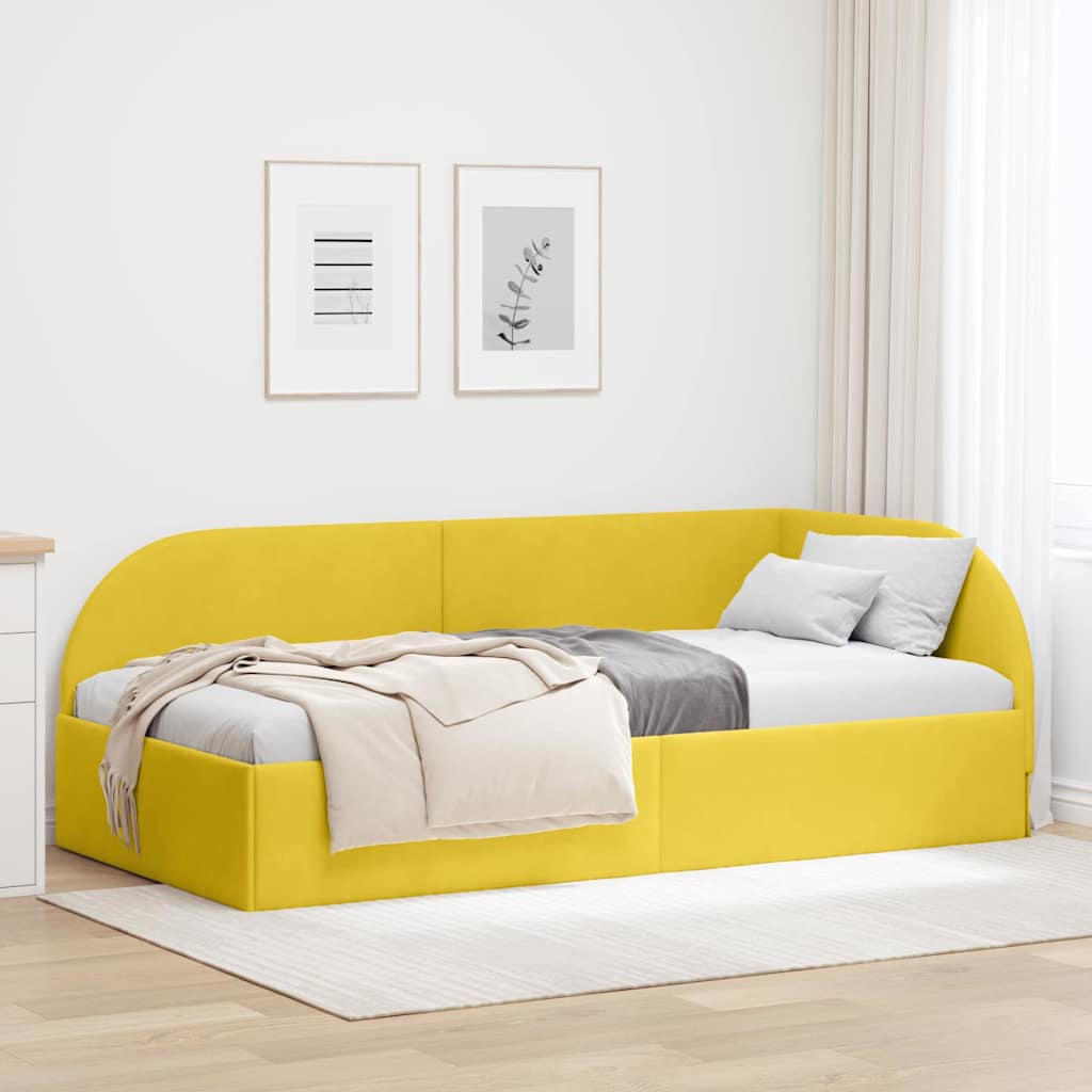 Kutni okvir kreveta s uzglavljem Žuta 80 cm x 200 cm Baršun