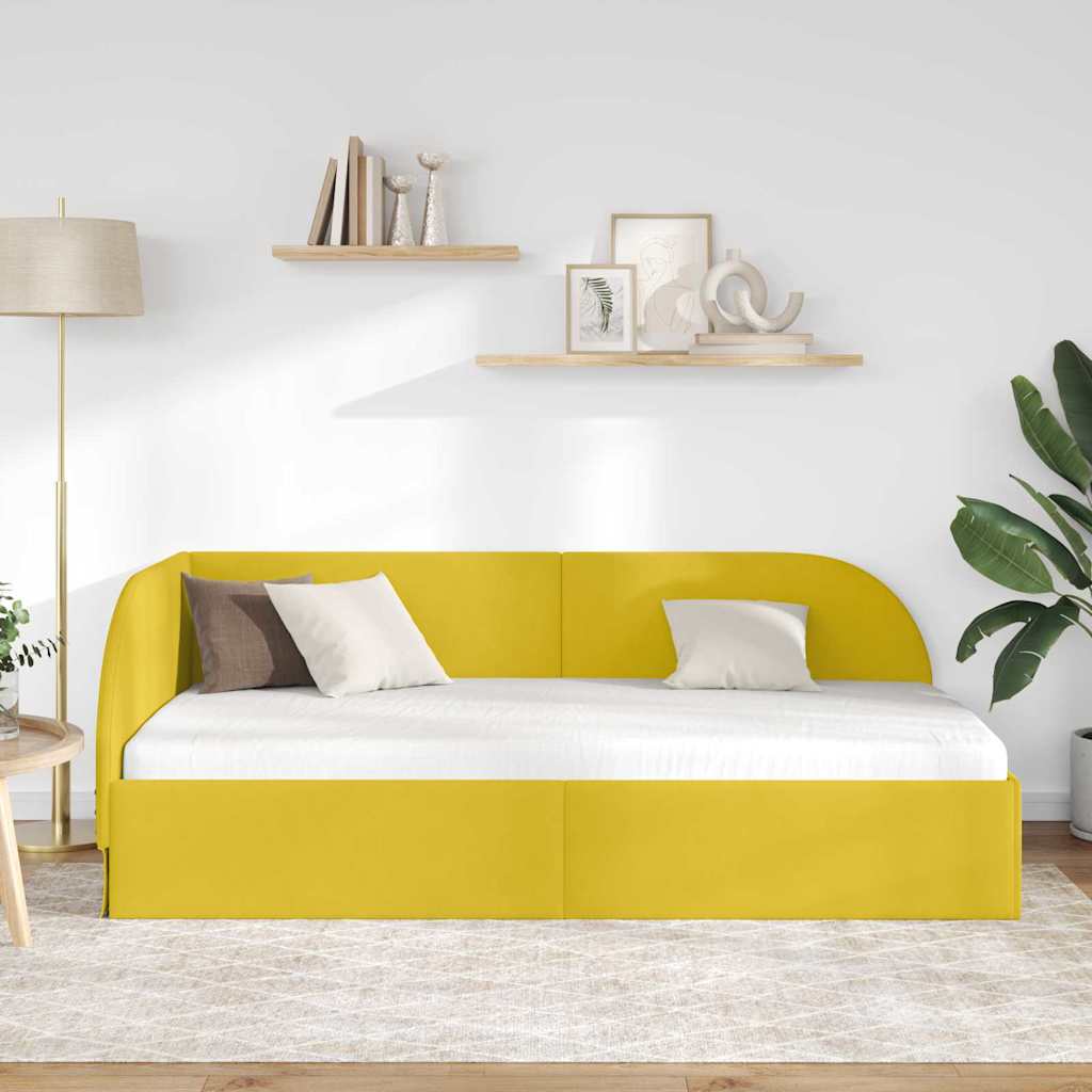 Kutni okvir kreveta s uzglavljem Žuta 80 cm x 200 cm Baršun