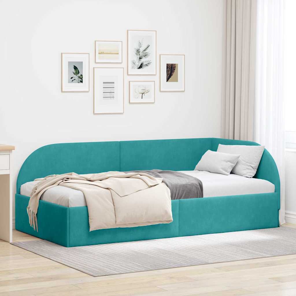 Kutni okvir kreveta s uzglavljem Tirkizna 80 cm x 200 cm Baršun