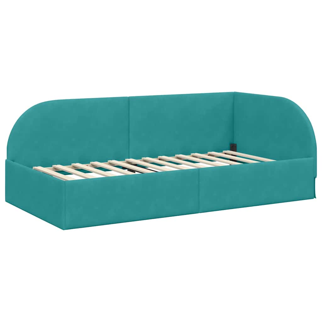 Kutni okvir kreveta s uzglavljem Tirkizna 80 cm x 200 cm Baršun