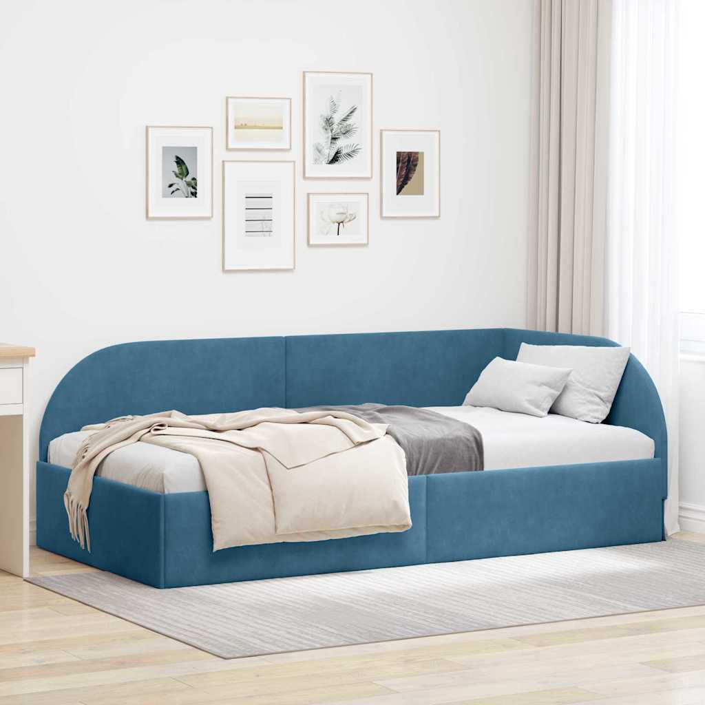 Kutni okvir kreveta s uzglavljem Plava 90 cm x 190 cm Baršun