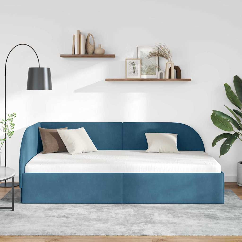 Kutni okvir kreveta s uzglavljem Plava 90 cm x 190 cm Baršun
