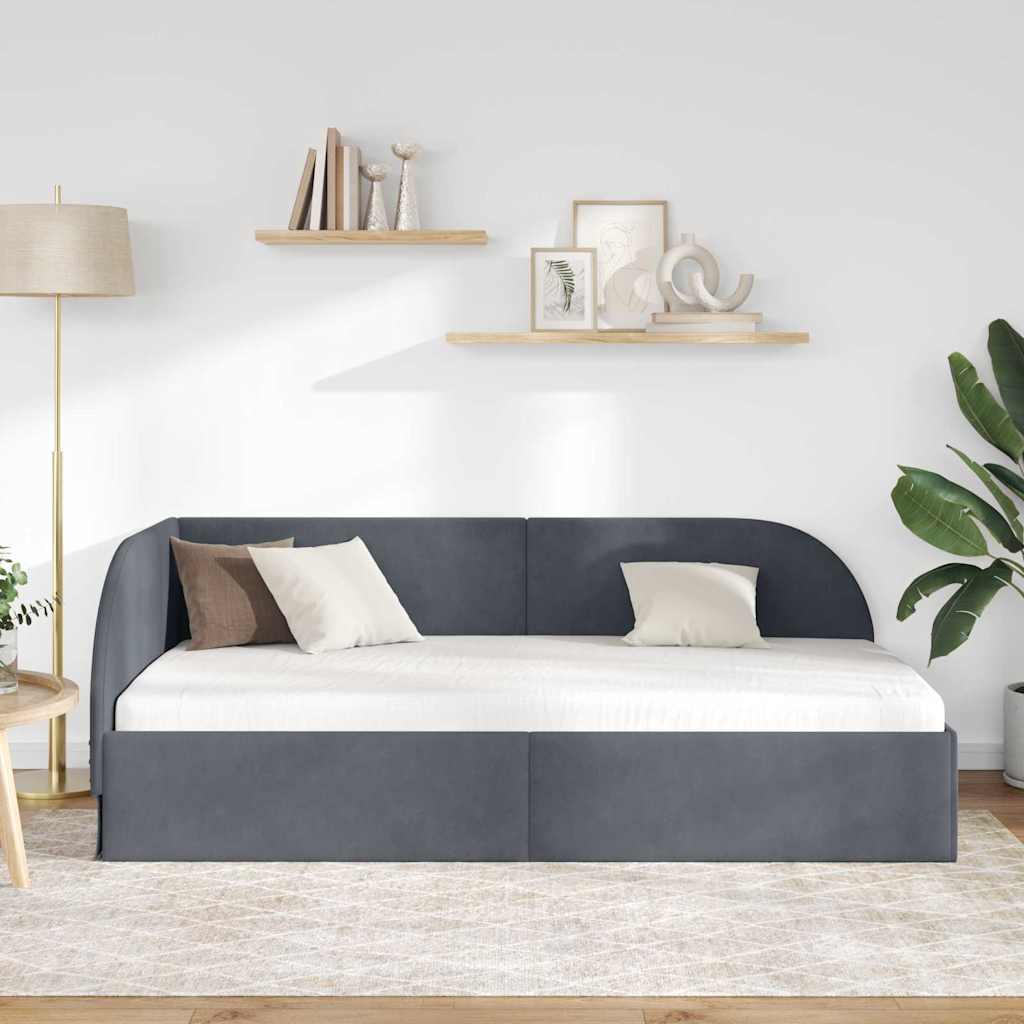 Kutni okvir kreveta Tamno siva 90 cm x 190 cm Baršun