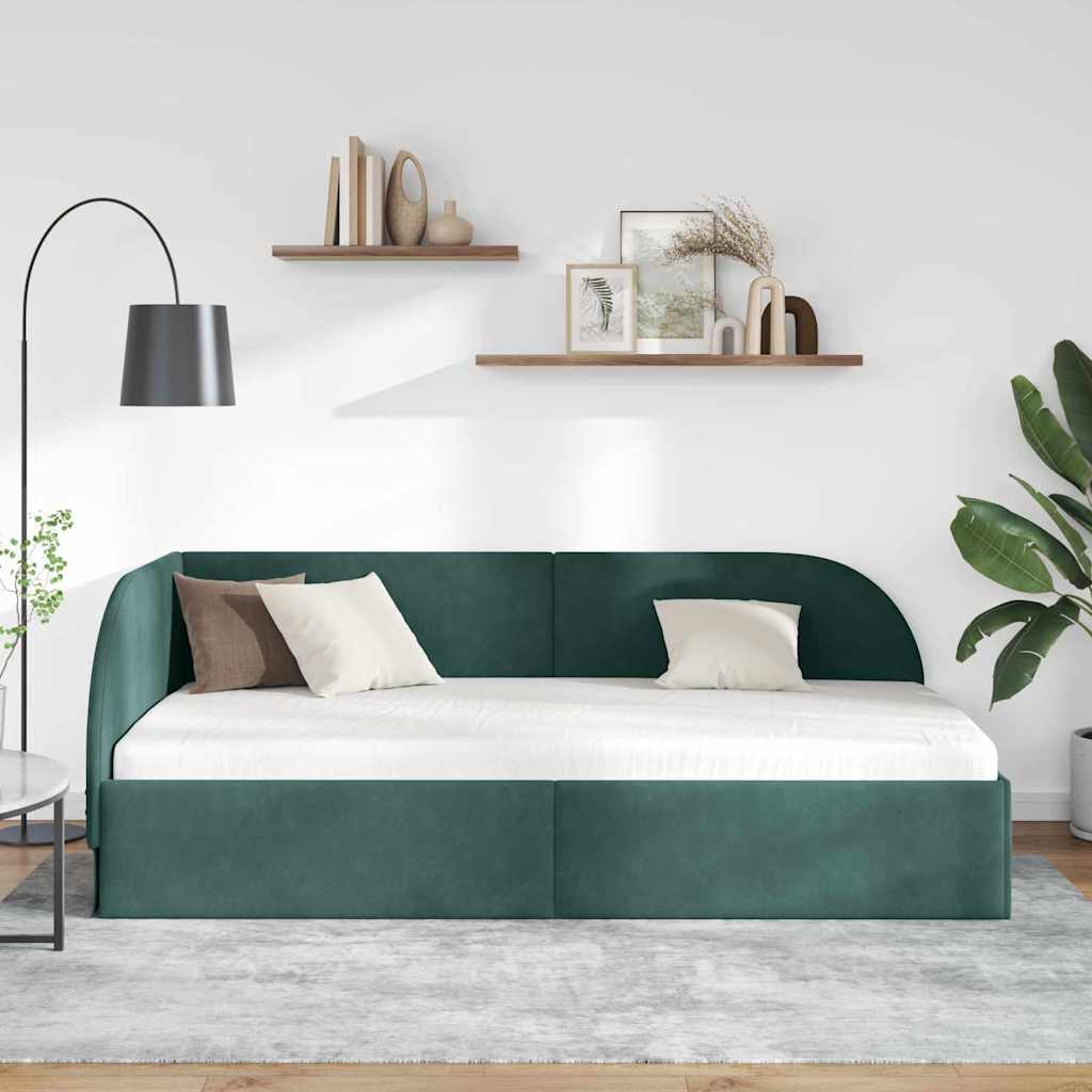 Kutni okvir kreveta Tamnozelena 90 cm x 190 cm Baršun