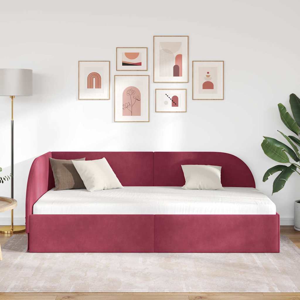 Kutni okvir kreveta Vinska crvena 90 cm x 190 cm Baršun