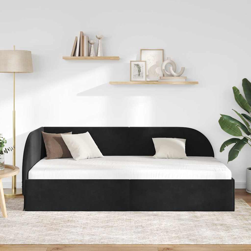 Kutni okvir kreveta s uzglavljem Crna 90 cm x 190 cm Baršun