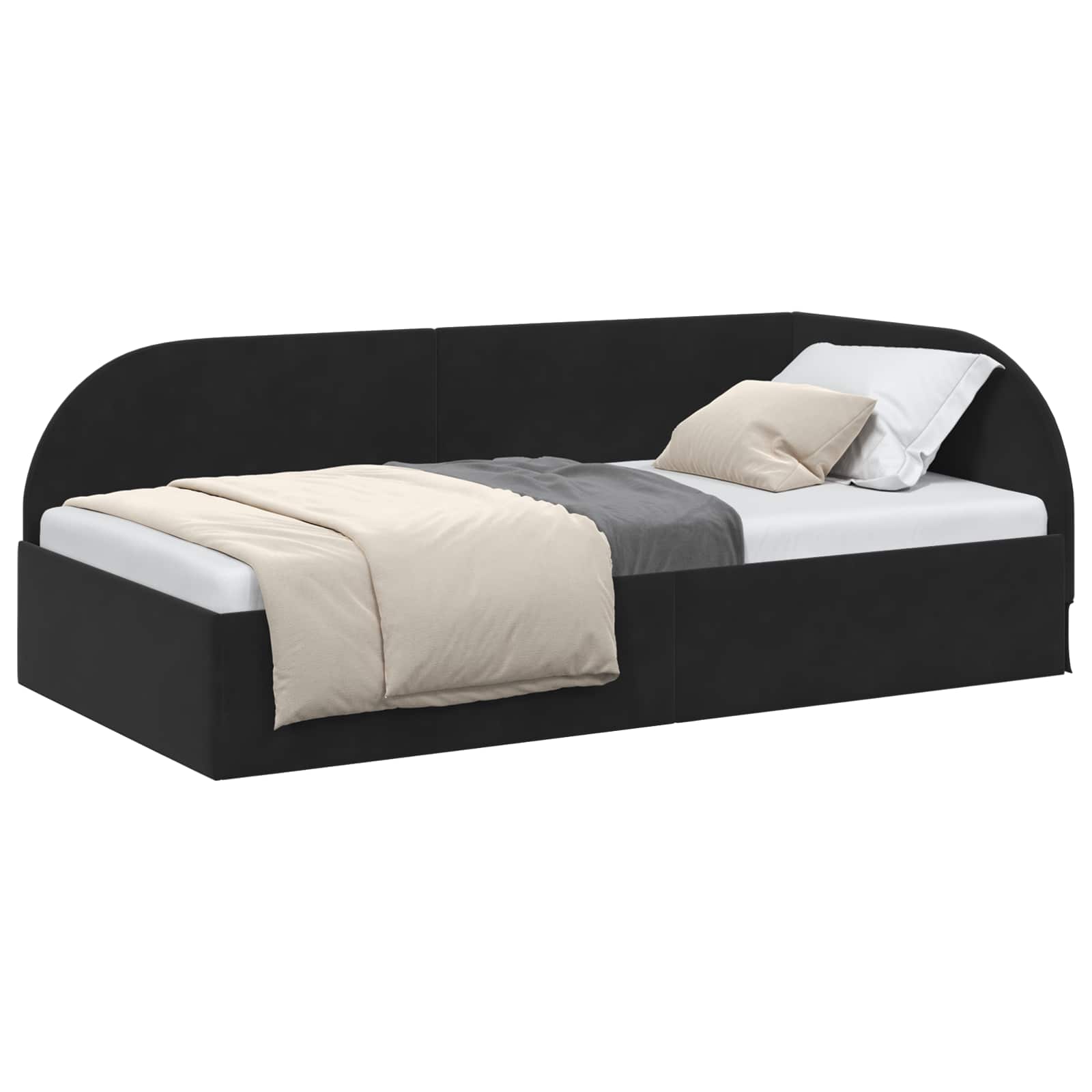 Kutni okvir kreveta s uzglavljem Crna 90 cm x 190 cm Baršun