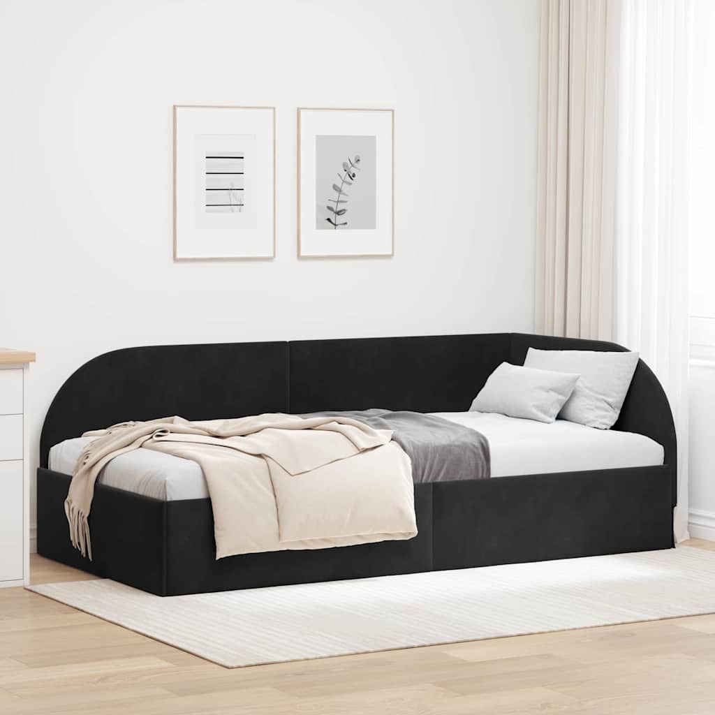 Kutni okvir kreveta s uzglavljem Crna 90 cm x 200 cm Baršun