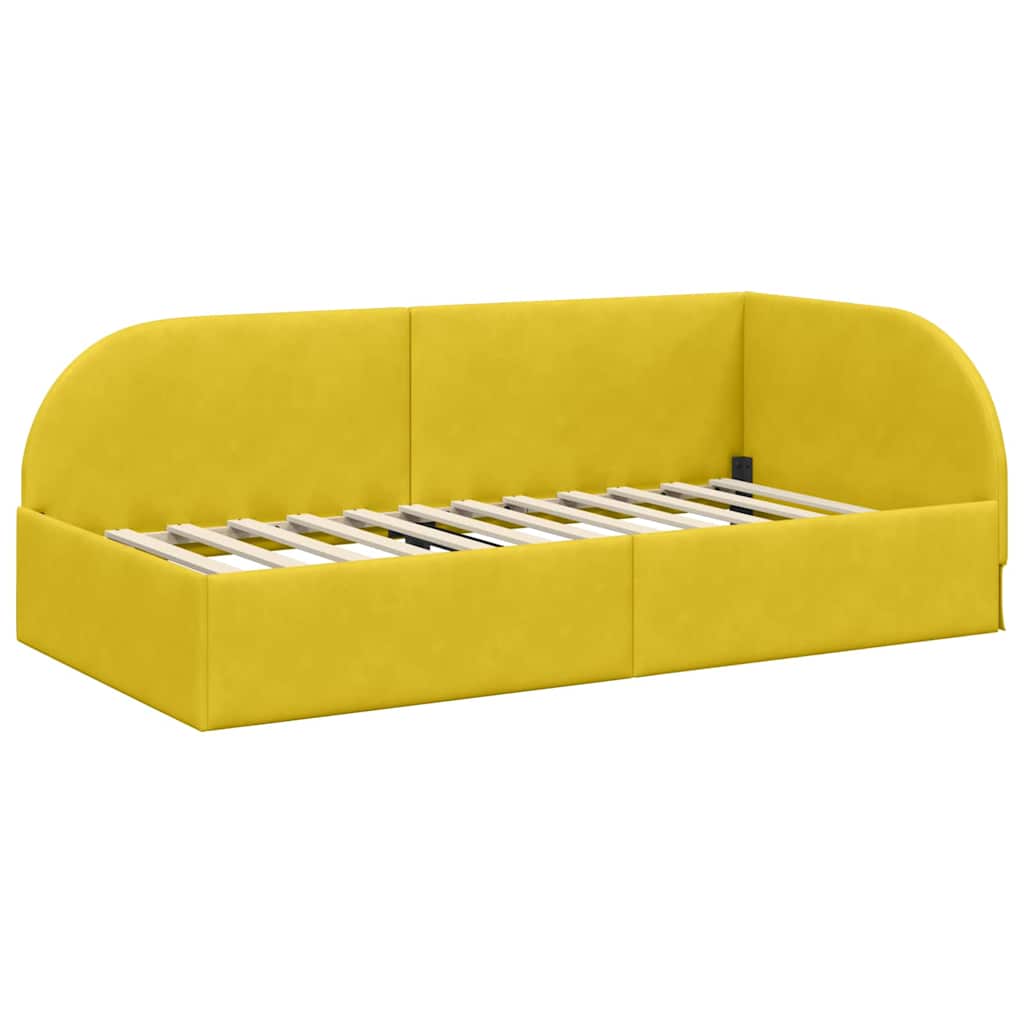 Kutni okvir kreveta s uzglavljem Žuta 90 cm x 200 cm Baršun