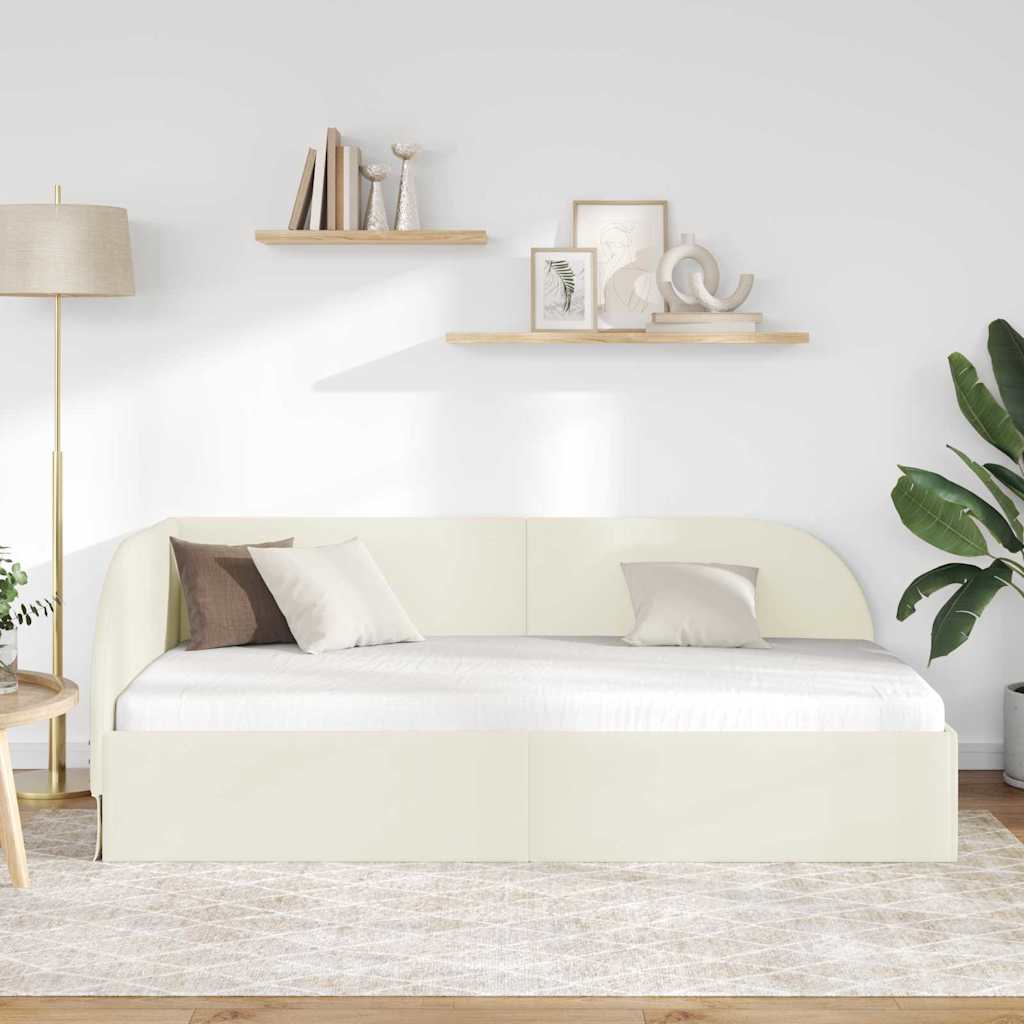 Kutni okvir kreveta s uzglavljem Krema 90 cm x 200 cm Baršun