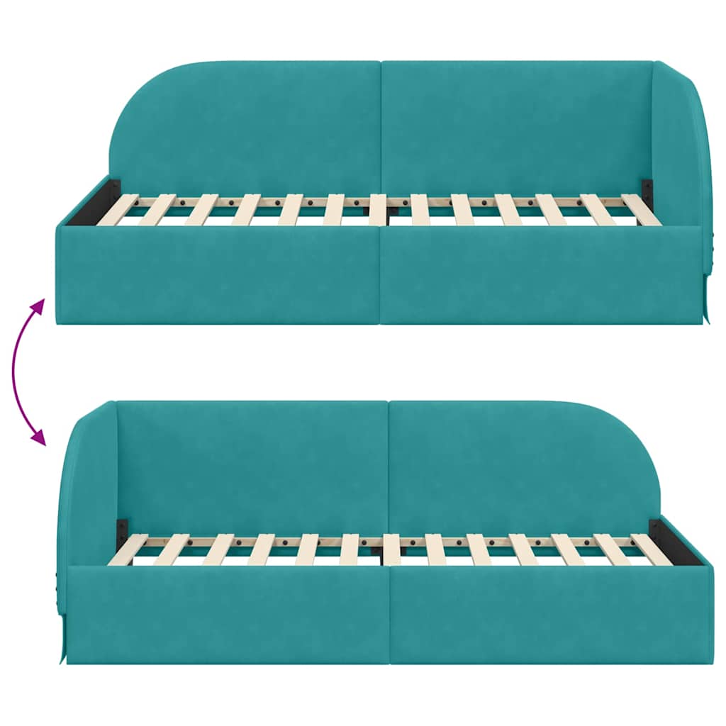 Kutni okvir kreveta s uzglavljem Tirkizna 90 cm x 200 cm Baršun