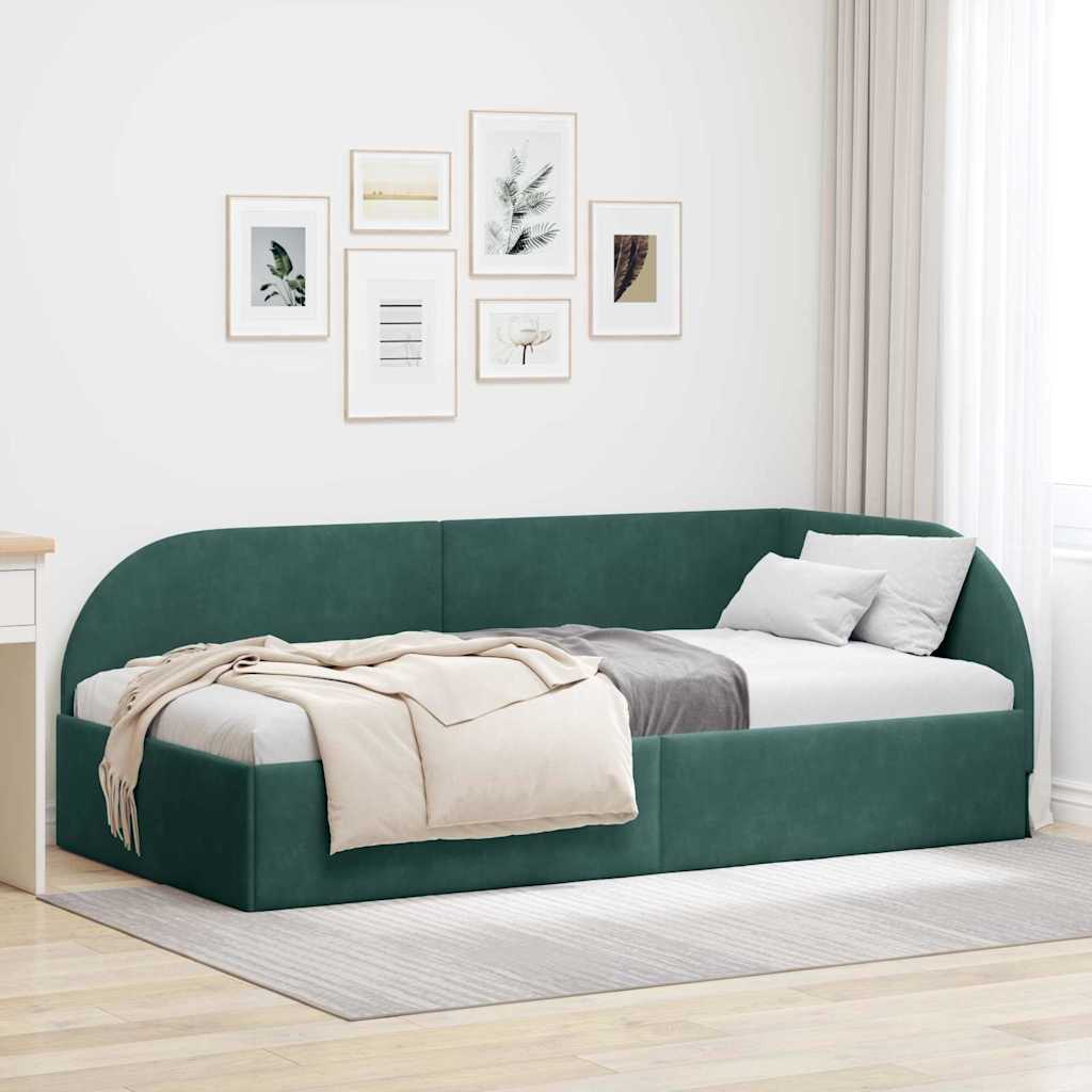 Kutni okvir kreveta Tamnozelena 100 cm x 200 cm Baršun