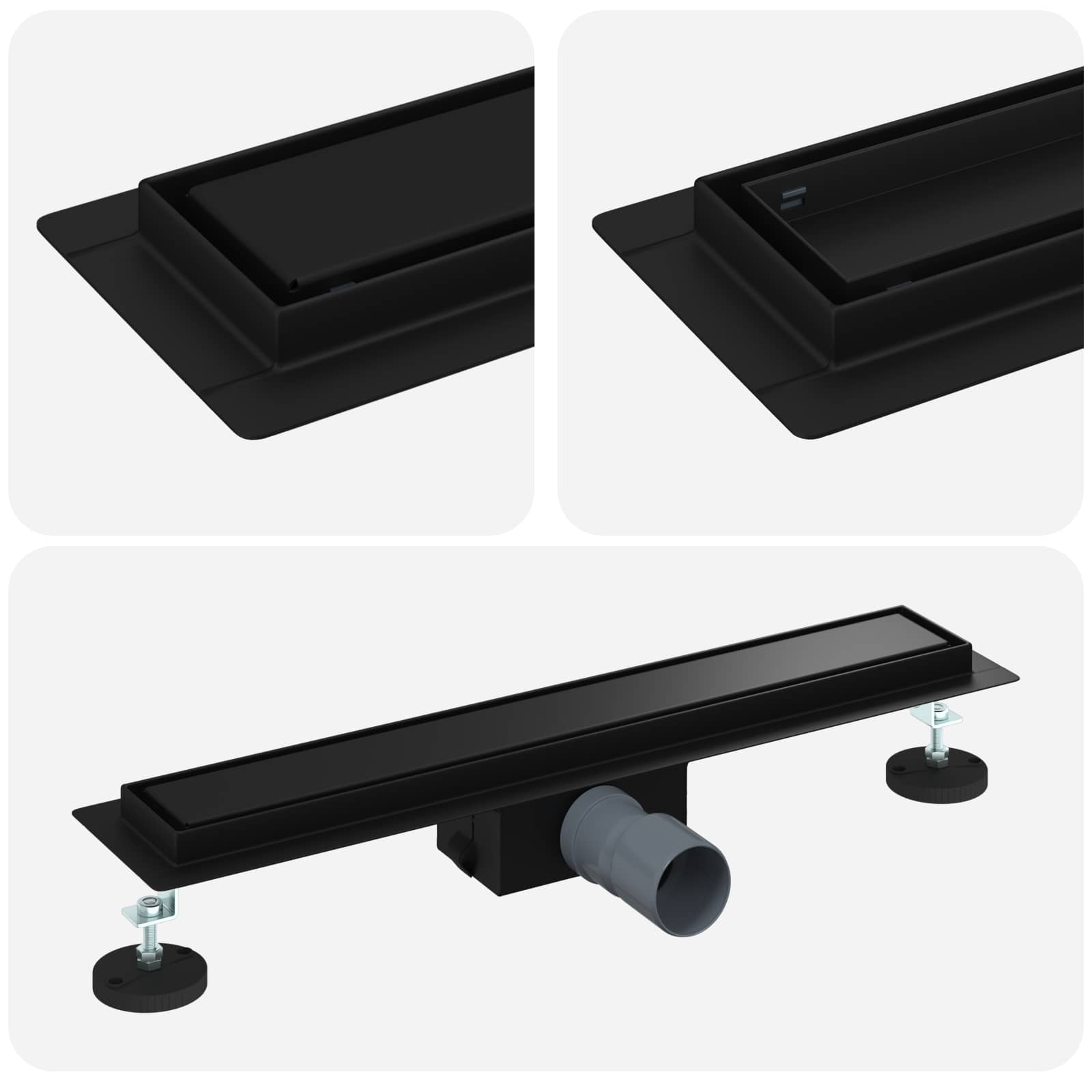 2 u 1 odvod za tuš Crna 60 cm Nehrđajući čelik 304