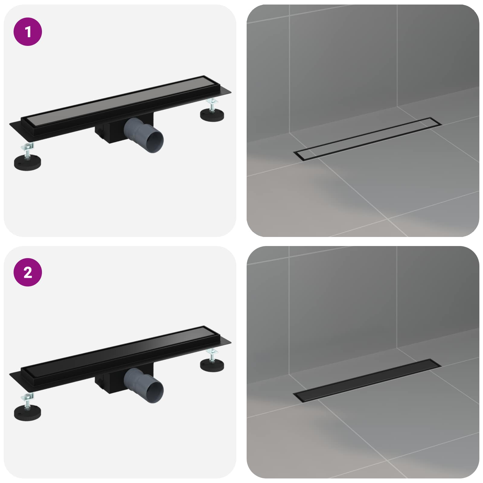 2 u 1 odvod za tuš Crna 60 cm Nehrđajući čelik 304