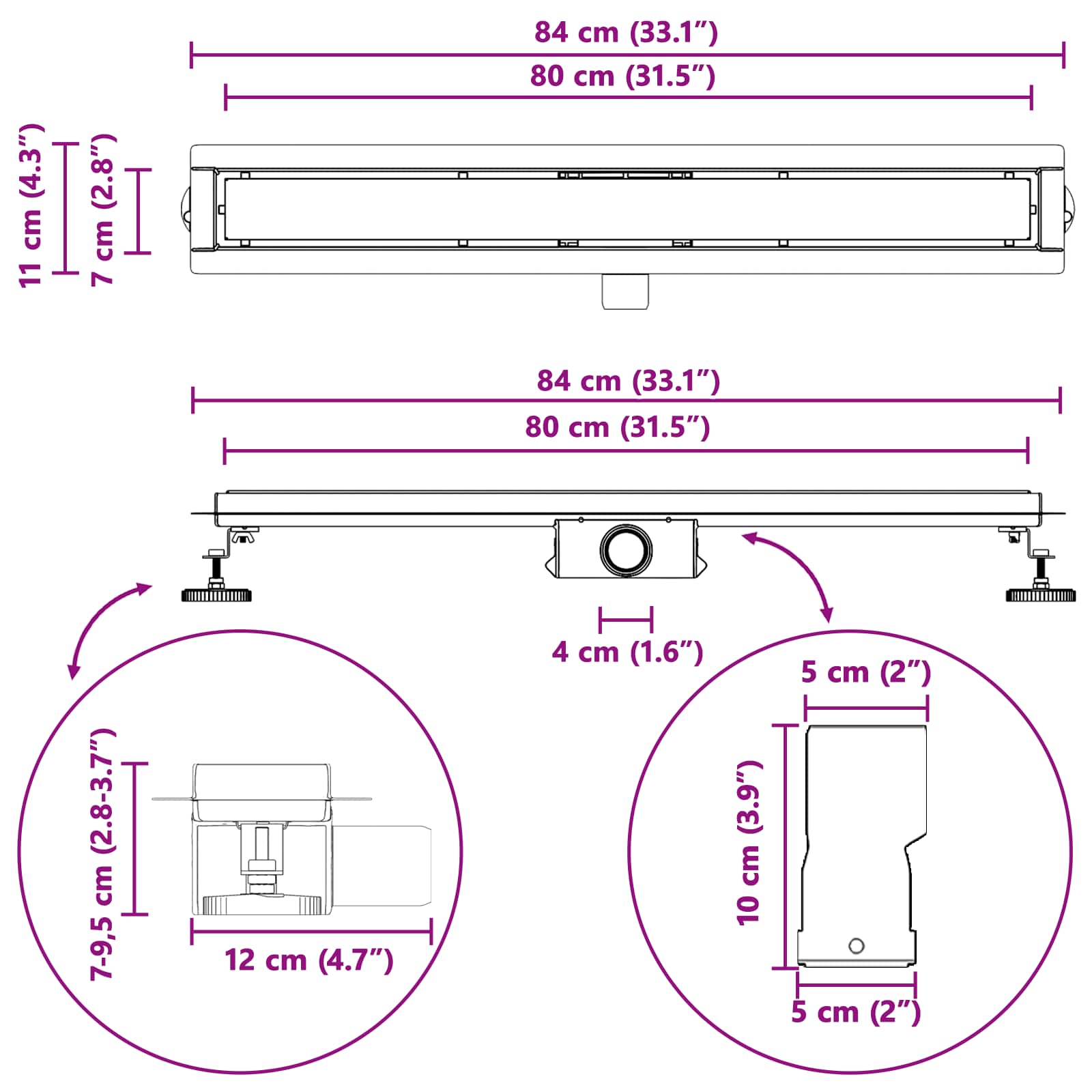 Odvod za tuš s Dječjim pokrivačem Crna 80 cm