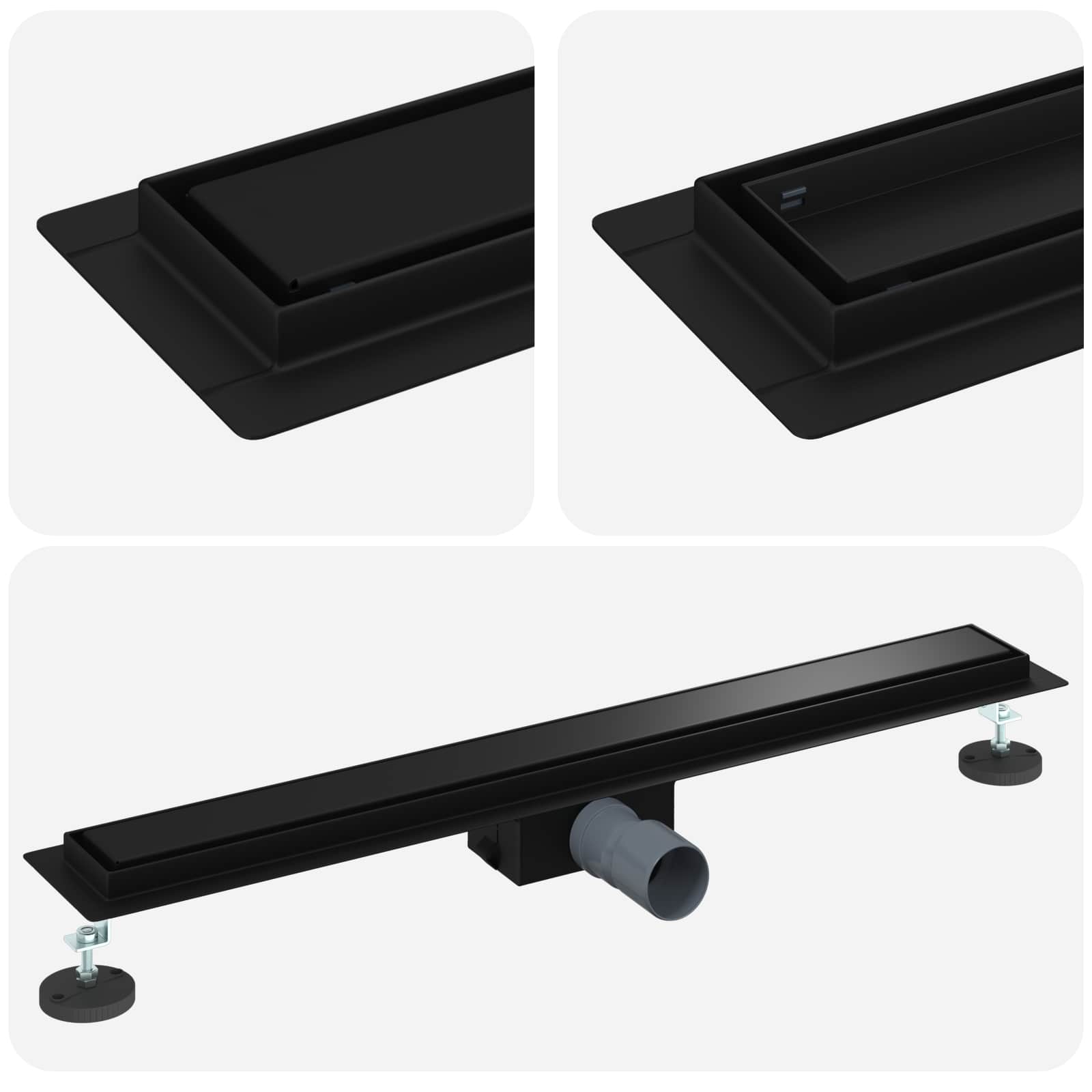 2 u 1 odvod za tuš Crna 70 cm Nehrđajući čelik 304